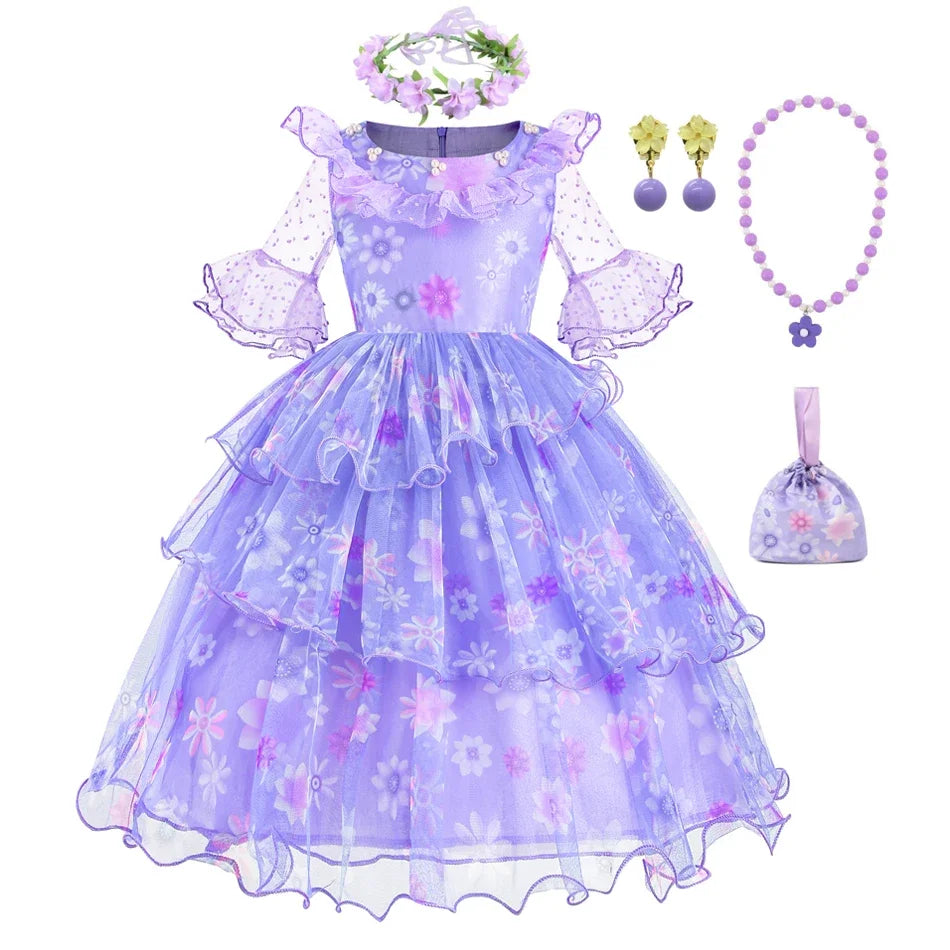Encanto Costumes Cosplay Princess Dress Isabella Charm for Girls Carnival Christmas Birthday Party Mirabel Dress
