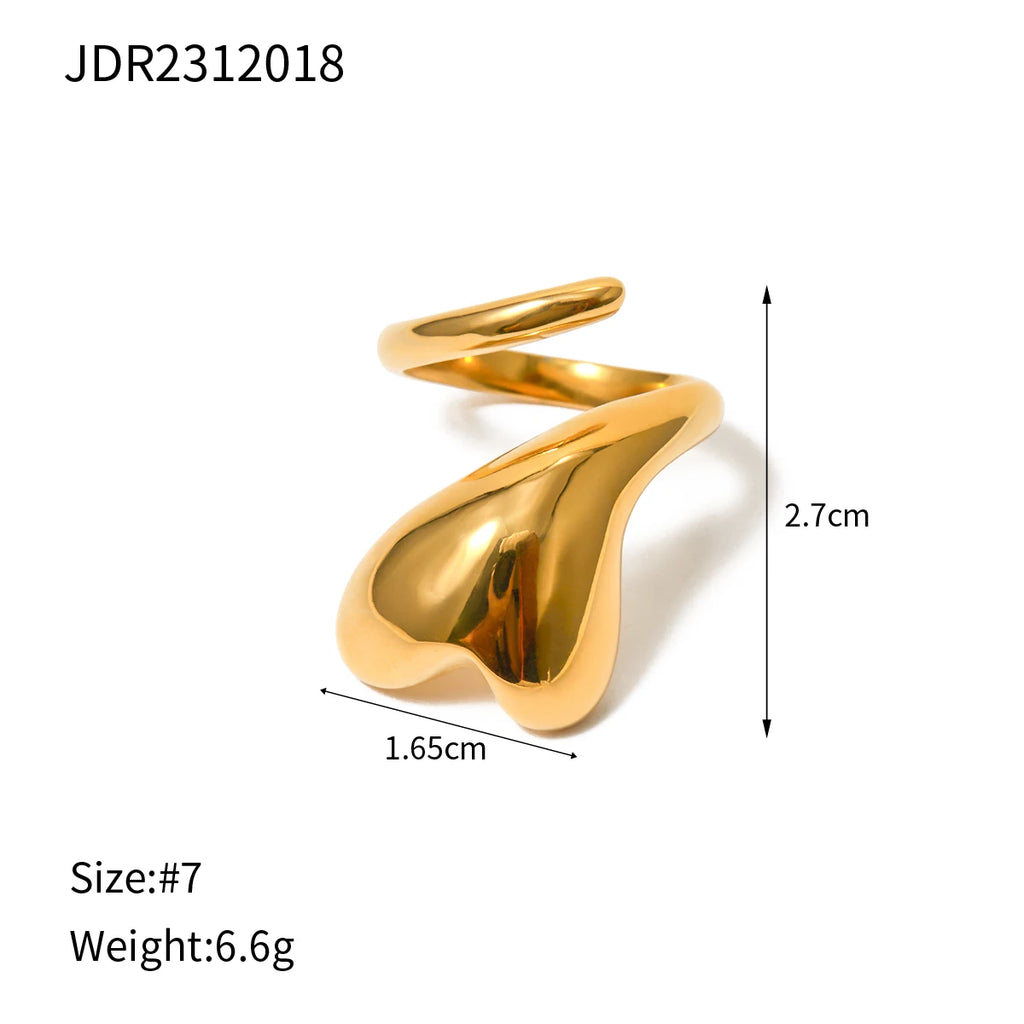 Uworld Fashion Stainless Steel Waterproof Open Ring Personality Charms PVD Real Gold 18K Plated Trendy Jewelry for Women