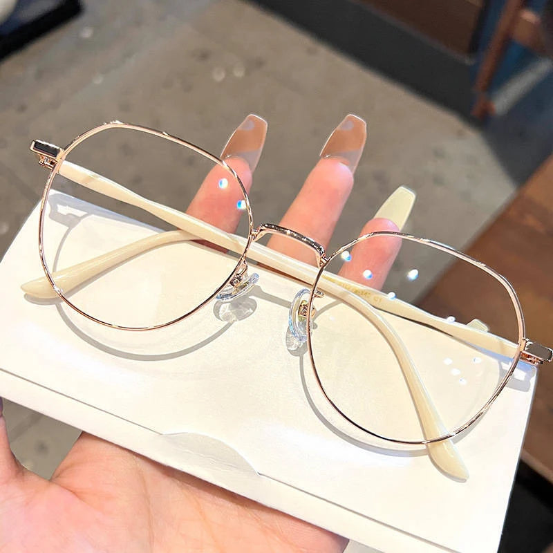 Clear Glasses Women Polygonal Metal Frame Eye Glasses 0 Flat Mirror Girls Eyewear Anti Blue Light Glasses Fashion Eyeglasses