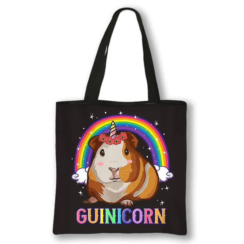 Kawaii Pet Guinea Pig Hamster Print Shoulder Bag Women Casual Handbags Large Capacity Totes Bag Eco Reusable Shopping Bags Gift