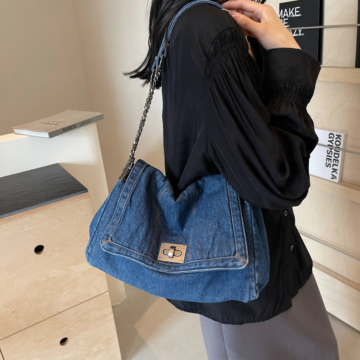 Denim bag women 2025 New fashion casual shoulder bags large capacity Tote Bag class commuting crossbody Bags for women bolsa sac