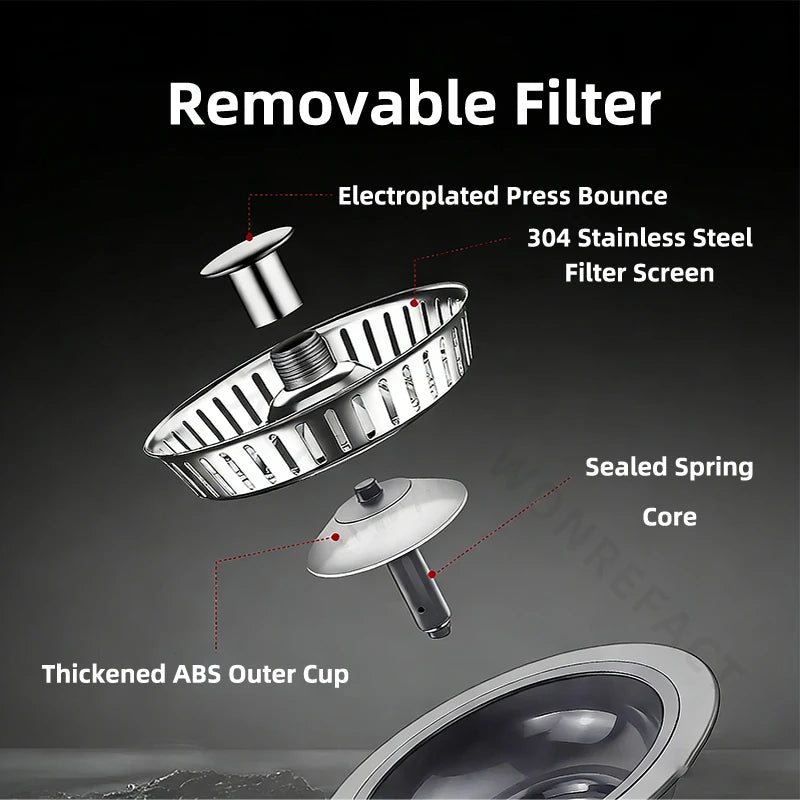 Anti Clogging Kitchen Sink Drain Strainer 304 Stainless Steel Bounce Stopper Reliable Sealing Water Plug for Old Fashioned Sinks