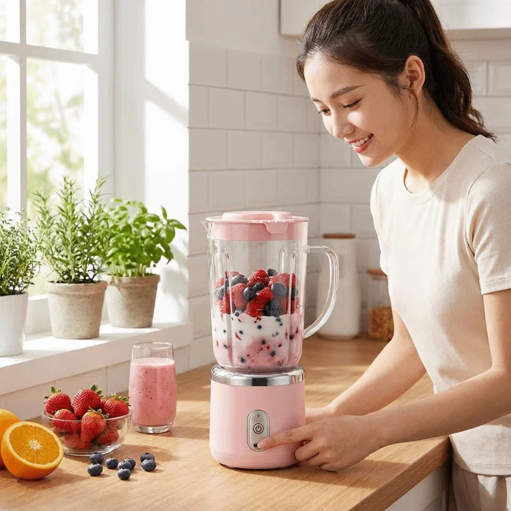 Double Cup Electric Juicer 700Ml Capacity Sharp Blades Portable Juicer Easy Disassemble Compact Size Smoothie Blender Gym Use