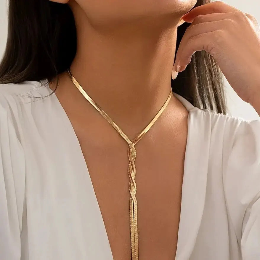 Sexy Goth Adjustable Flat Snake Long Chain Necklace for Women Vintage Weave Twisted Link Chest Choker Aesthetic Neck Jewelry New