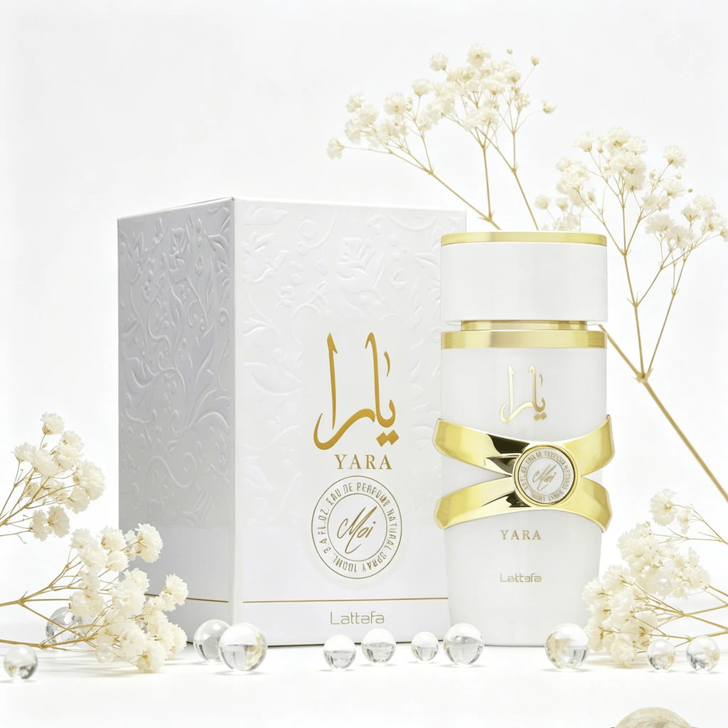 YARA LATTAFA Yara Moi EDP 100ML Perfume For Women Warm Soft Floral Milky Vanilla Aroma Long Lasting Matte White Gold Cross Ribbon Decor Bottle Complete Gift Box Anniversary Holiday Present