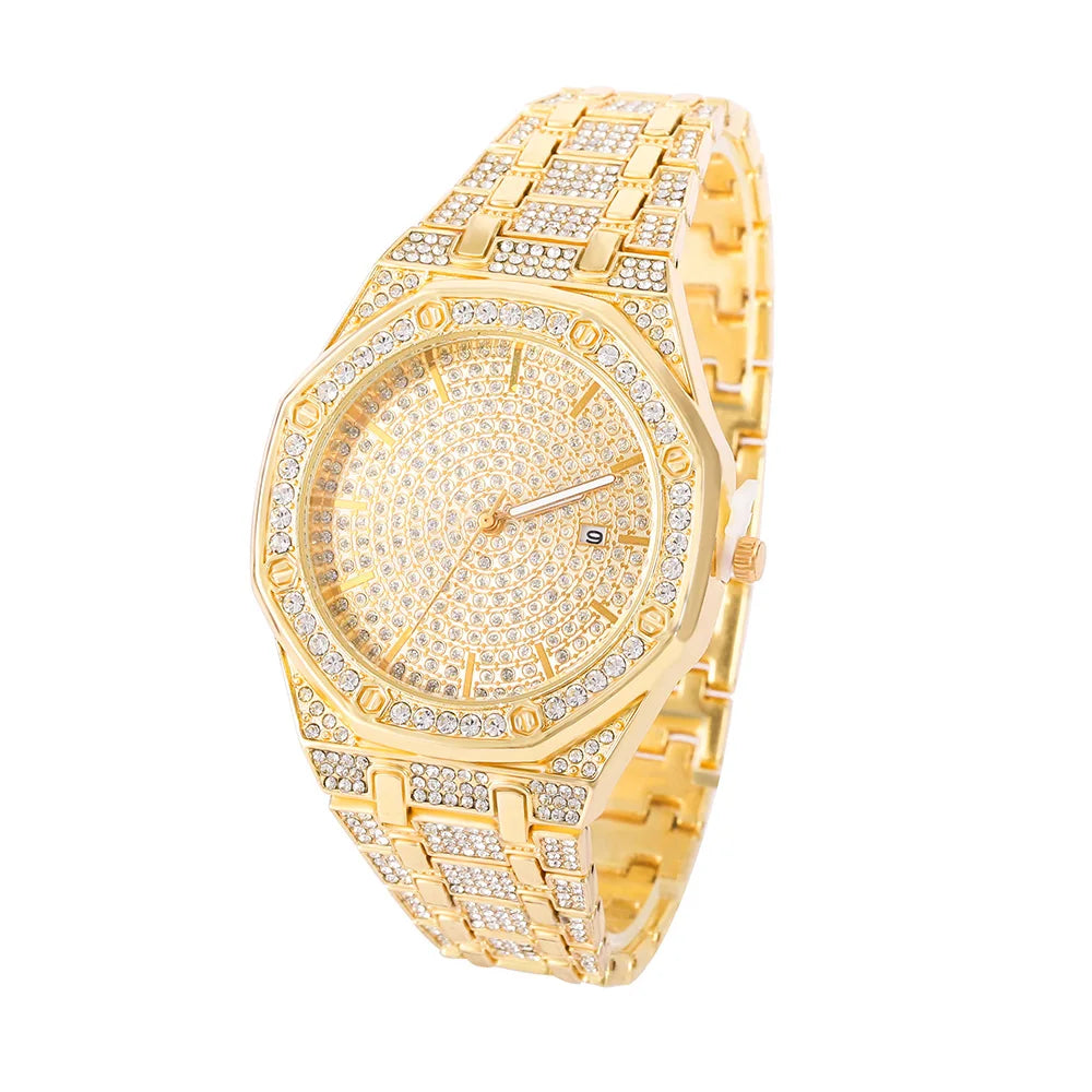 Iced Out Watch for Men Gold Watch for Men Hip Hop Fashion Cool Bling Gold Diamond Luxury Mens Watch Dropshipping Relogio