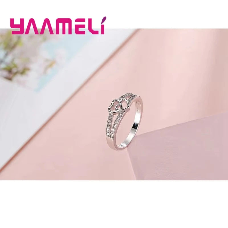 925 Sterling Silver Color Ring Simple Sweet Romantic Style Lover Gifts Cross Love Shape For Women Engagement Ceremony Jewelry