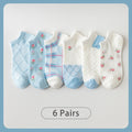 6 Pairs of Women Is Summer Thin Short Socks Sweet Cute Breathable Mesh Comfortable and Small Floral Fragments