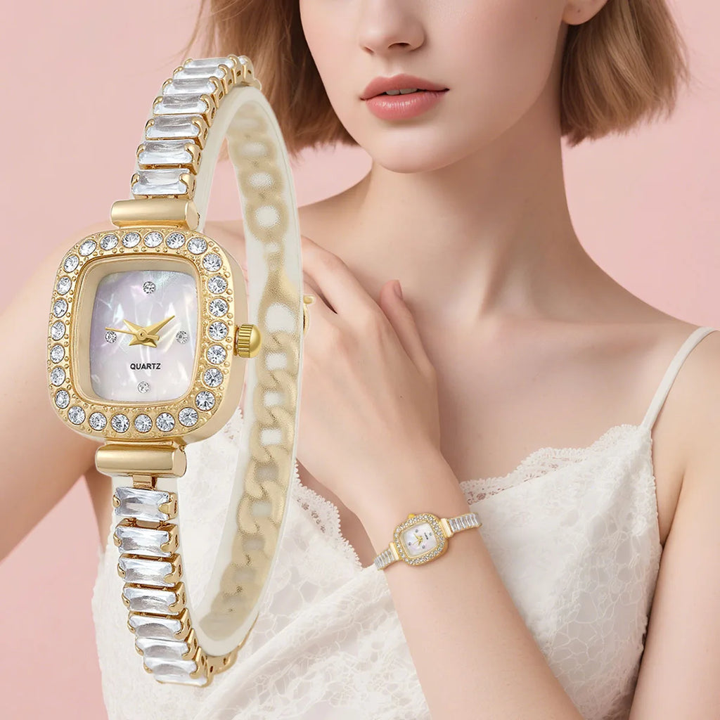 Temperament Simple Fashion Luxury Rhinestone Bracelet Women Square Quartz Watches