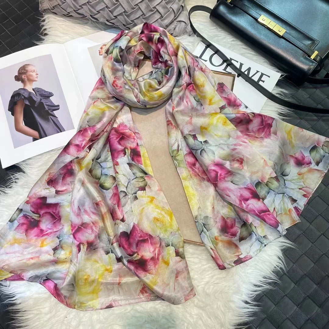BYSIFA| Ultralarge Blue White 100% Mulberry Silk Scarf Beach Wrap Brand Female Long Scarves New Paisley Design Silk Scarf Shawl
