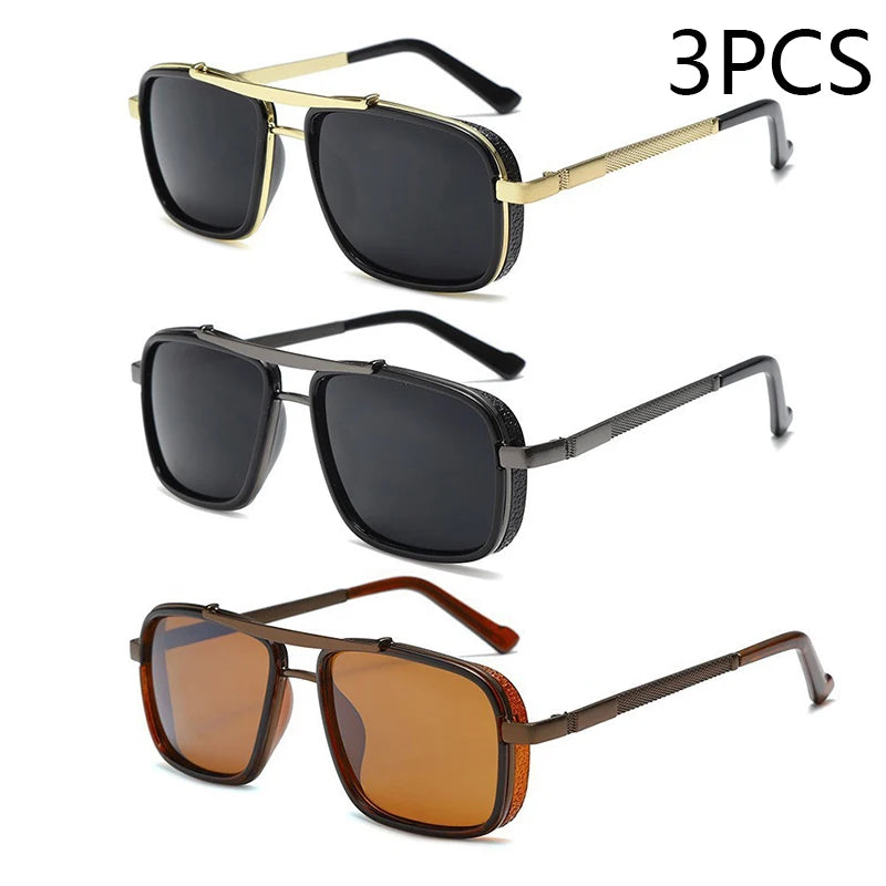 1/2/3PCS New Style Stylish  Retro Car Sunglasses Thickened Double Beam Punk Men's Metal Sunglasses 877