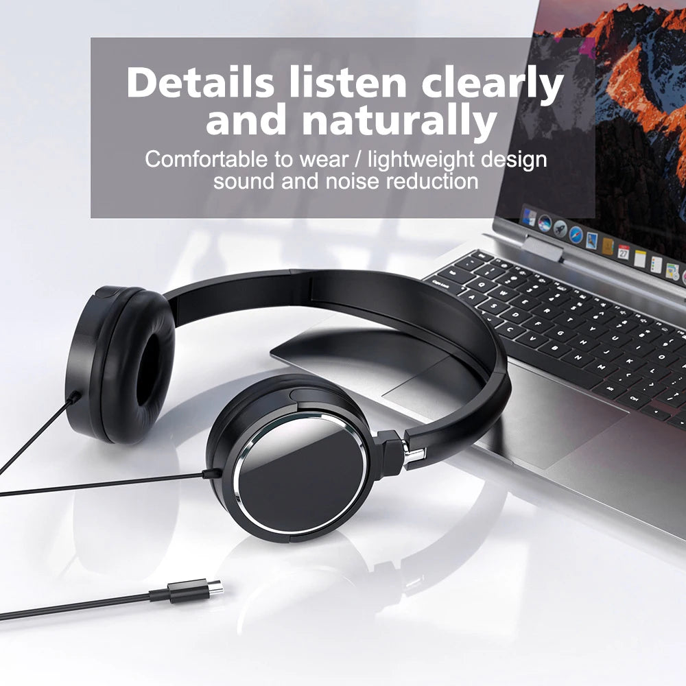 New 3.5mm/Type-C Plug Wired Headphones Foldable Headphones Bass Stereo Fashion Music Earphones For PC MP3 Smartphones Tablet