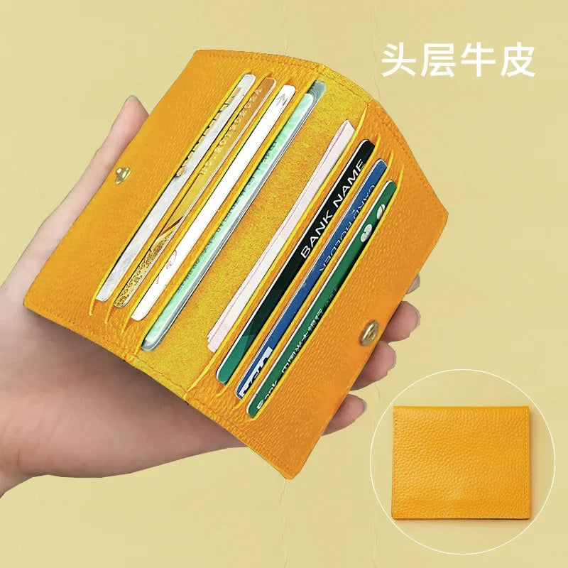 Ultra Thin Genuine Leather Card Holder 8 Slots Mini Wallet Slim Credit Card Case for Men Women