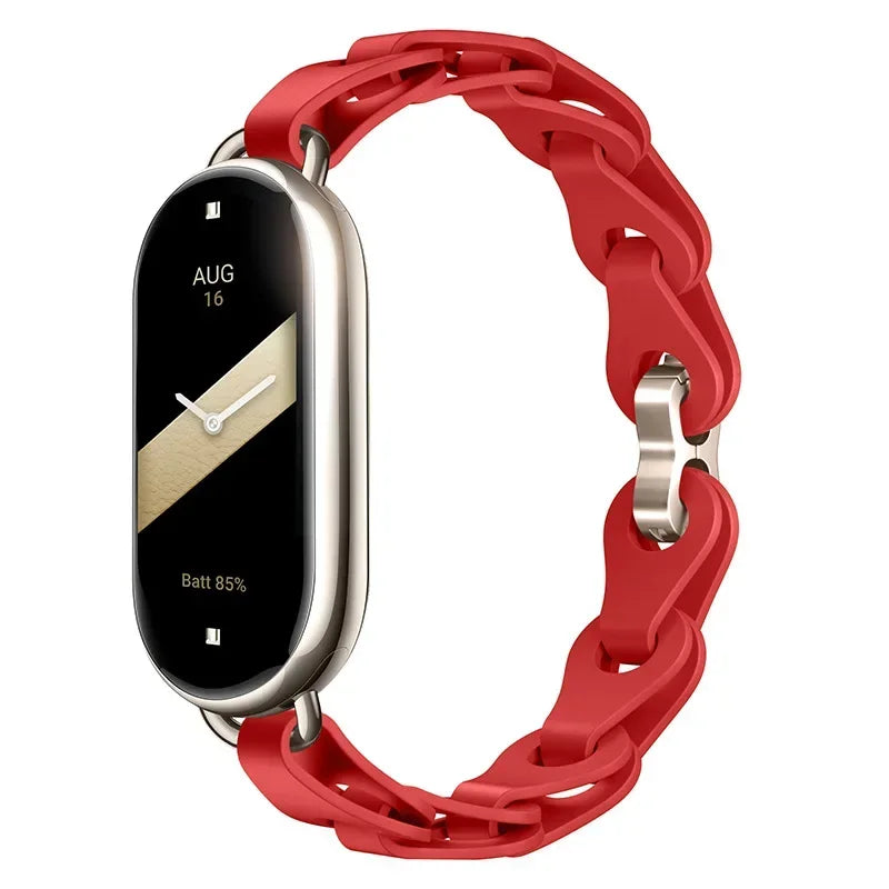 Rubber Strap for Xiaomi Mi Band 9 Stainless Steel Buckle Bracelet for Miband 8 NFC Fashion Lady Style Replacement Silicone Band