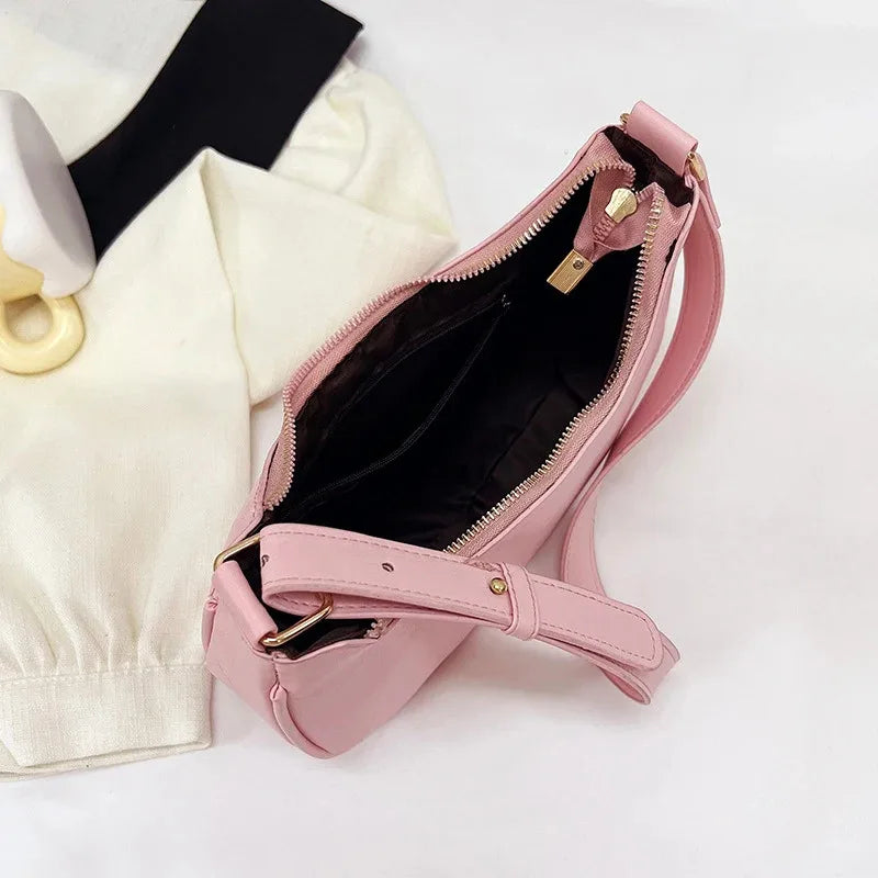 Women Luxury Solid Color PU Leather Shoulder Clutch Underarm Casual Tote Bag