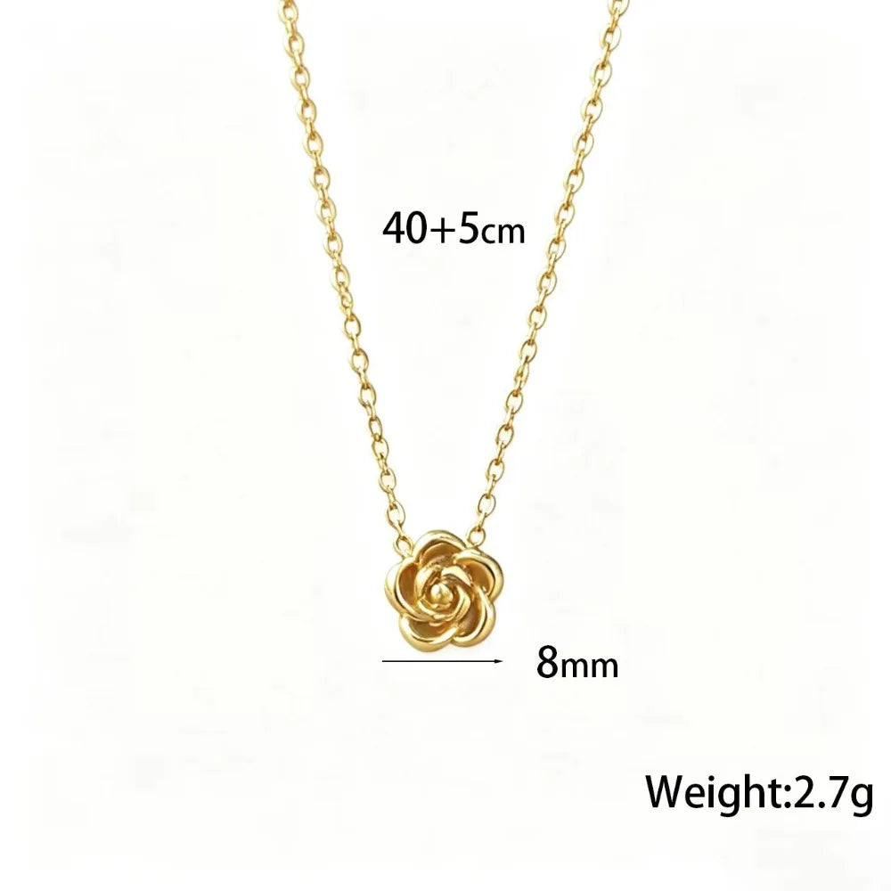 New Exquisite Stainless Steel Camellia Flower Pendant Necklace Bracelet Rings Set for Women Jewelry Sets Sweet Valentine Gifts