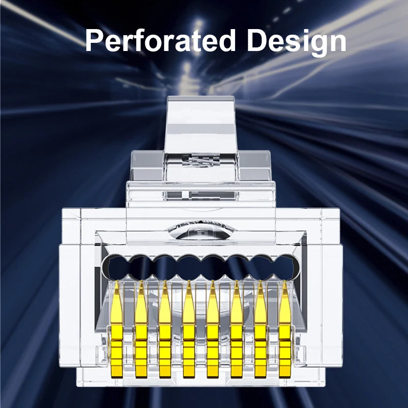 CAT6/7/5E RJ45 Connectors Pass Through Modular Plug Network UTP 3/50μ Gold-Plated 8P8C Crimp End for Ethernet Cable