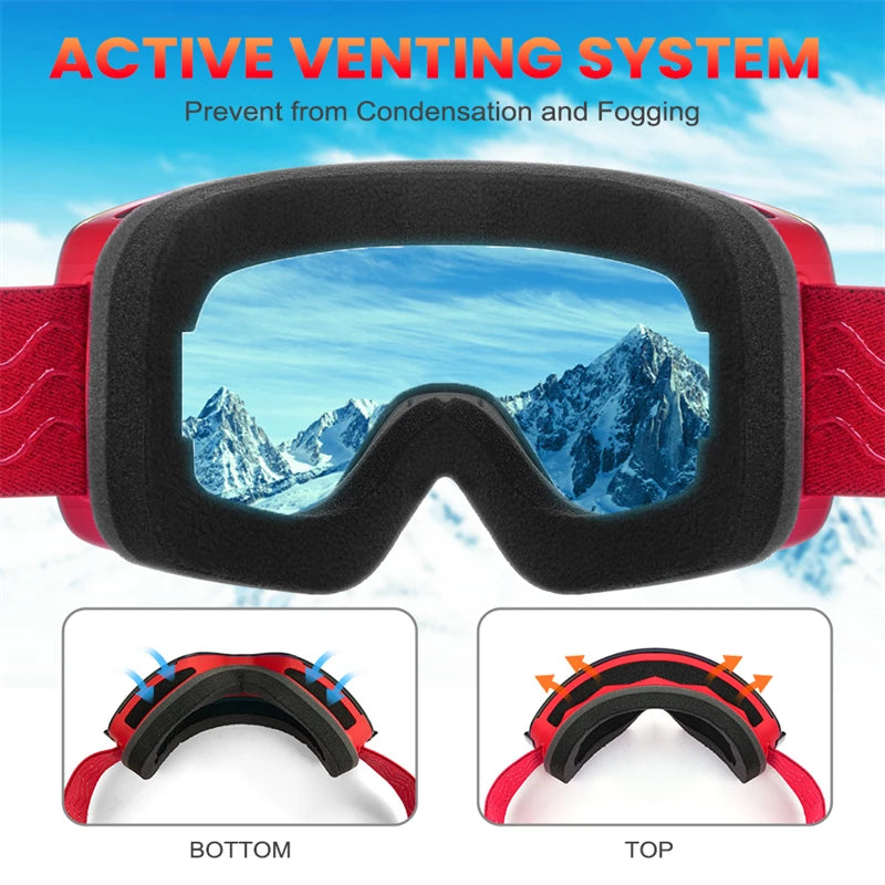 Magnetic Ski Goggles Men Snowboard Glasses Double Layers Lens Anti-fog UV400 Snow Goggles Women Snowmobile Skiing Eyewear OTG