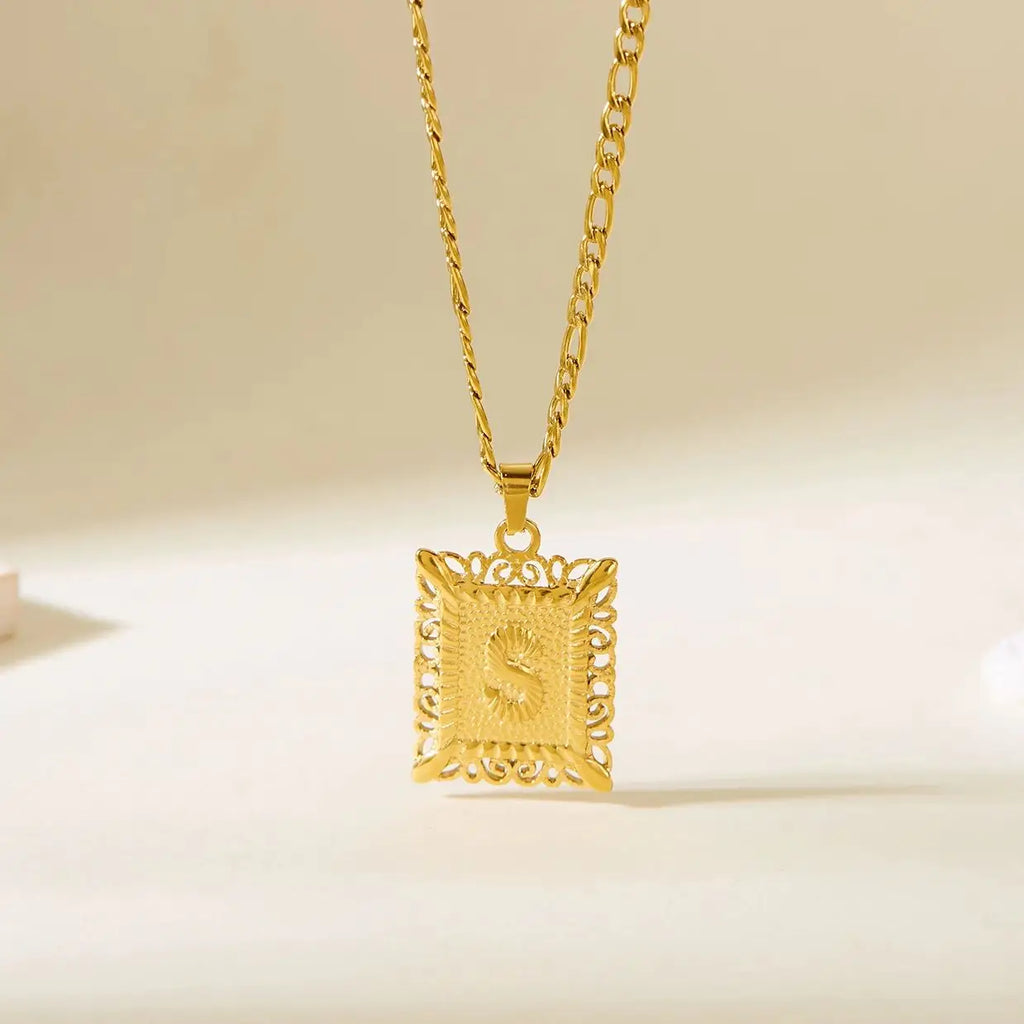Stainless Steel Initial Letter Necklace For Women Men 2025 New Stylish Square Pendant Necklace Birthday Party Jewelry Gifts