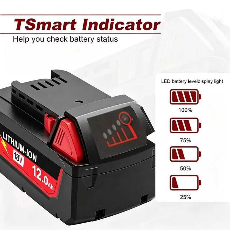 For Milwaukee M18 Power Tool Battery, Charger, BR, XC, 18V 6.0Ah M18B5, 48-11-1860, Milwaukee 18V Battery Built-in 18650 Battery