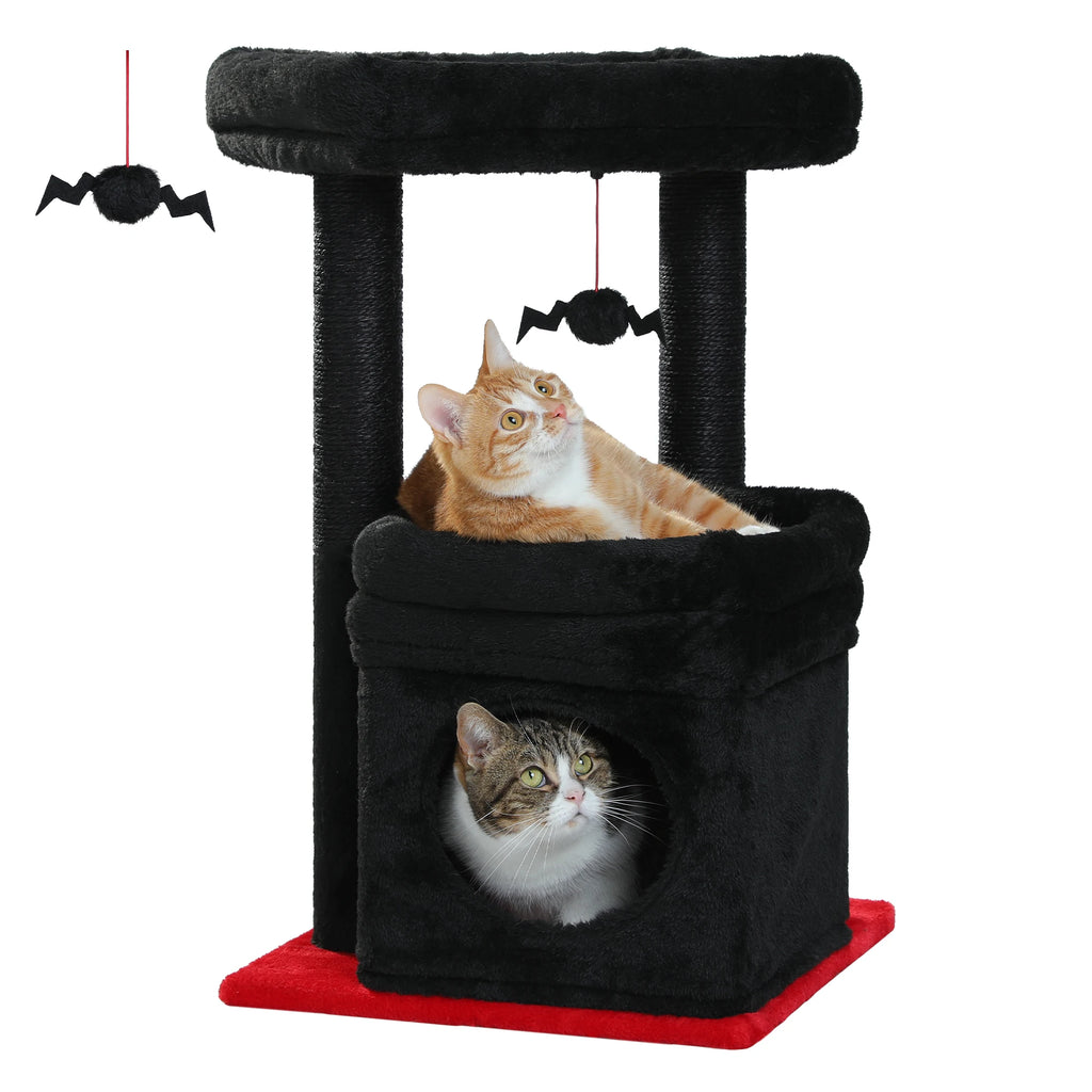 Cat Tree Cat Tower with Cozy Condo, Wide Top Perch,Natural Sisal Posts, Soft Plush,Playful Pom-Pom Suitable for 1-2 Indoor Cats