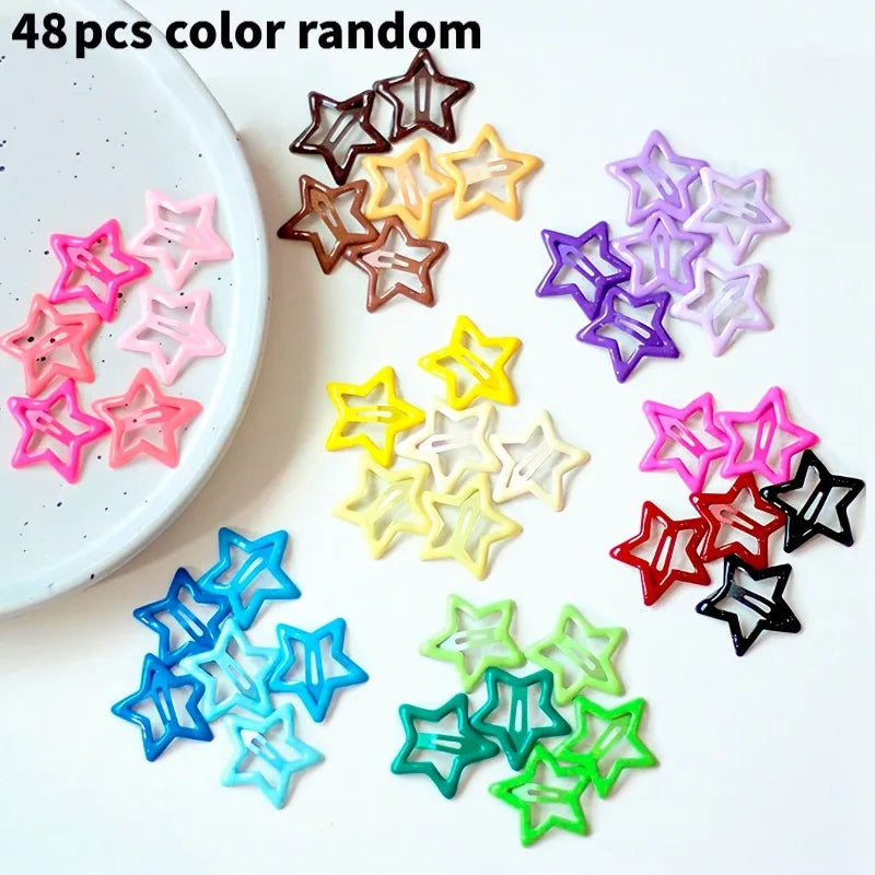 24/48pcs Random Colors Colorful Lattice Five-Pointed Star BB Clips | Girls’ Side Fringe Hair Clips, Versatile Hair Accessory Set