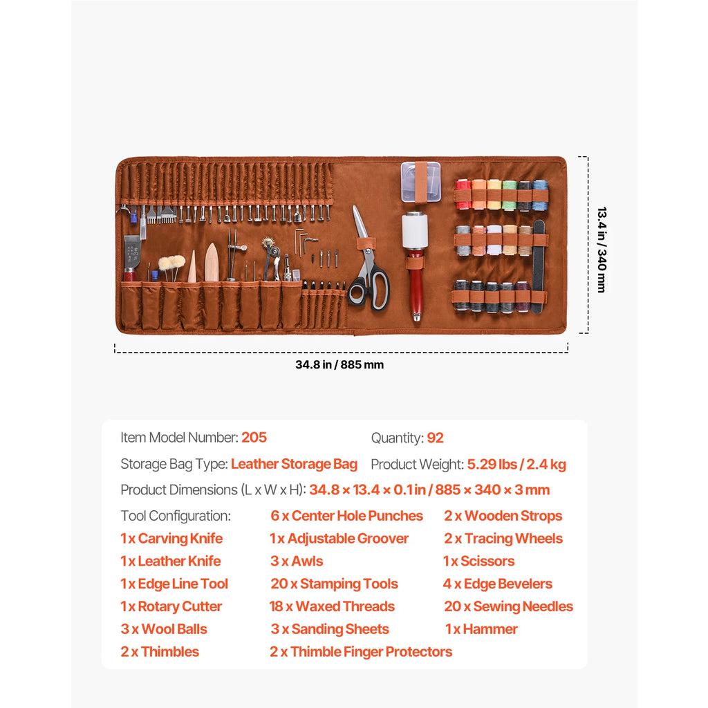 SucceBuy 38/59/61/72/92PCs Leather Working Tools Kit Leather Craft Tools Storage Bag Engraving Punching Sewing Stamping Tools