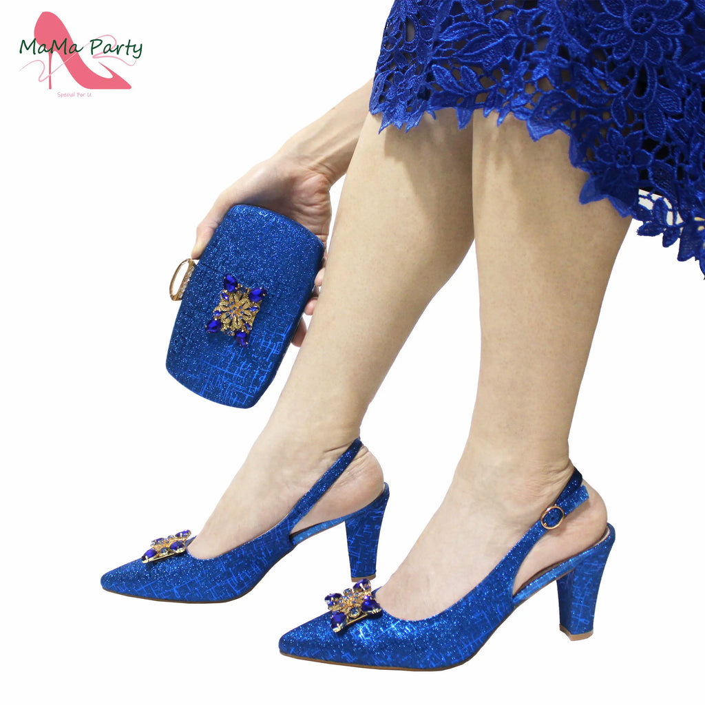 Nigerian Women Shoes and Bag Set in Gold Color High Quality New Arrivals Classics Style for Garden Party