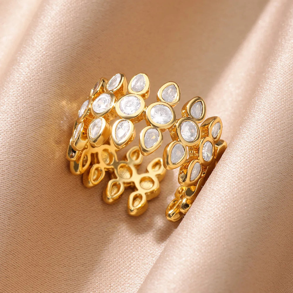 White Zircon Geometric Stainless Steel Rings For Women Gold Color Adjustable Wedding Aesthetic Ring Jewelry Gift Accessories