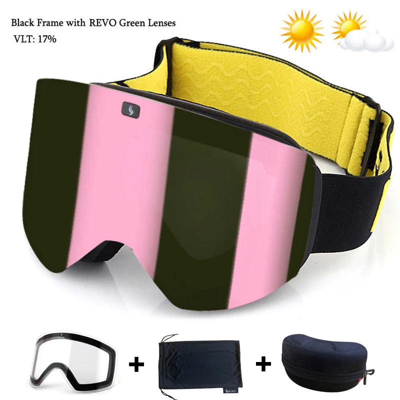 Magnetic Lens Ski Goggles Double Layer Polarized Lens Skiing Anti-fog Snowboard Goggles Men Clear Lens Ski Glasses Eyewear