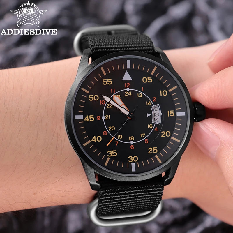 ADDIESDIVE New Men's Analog Watch 50m Waterproof Luminous Watch Fashion Sports Large Dial Men's Quartz Watch with Nylon Strap
