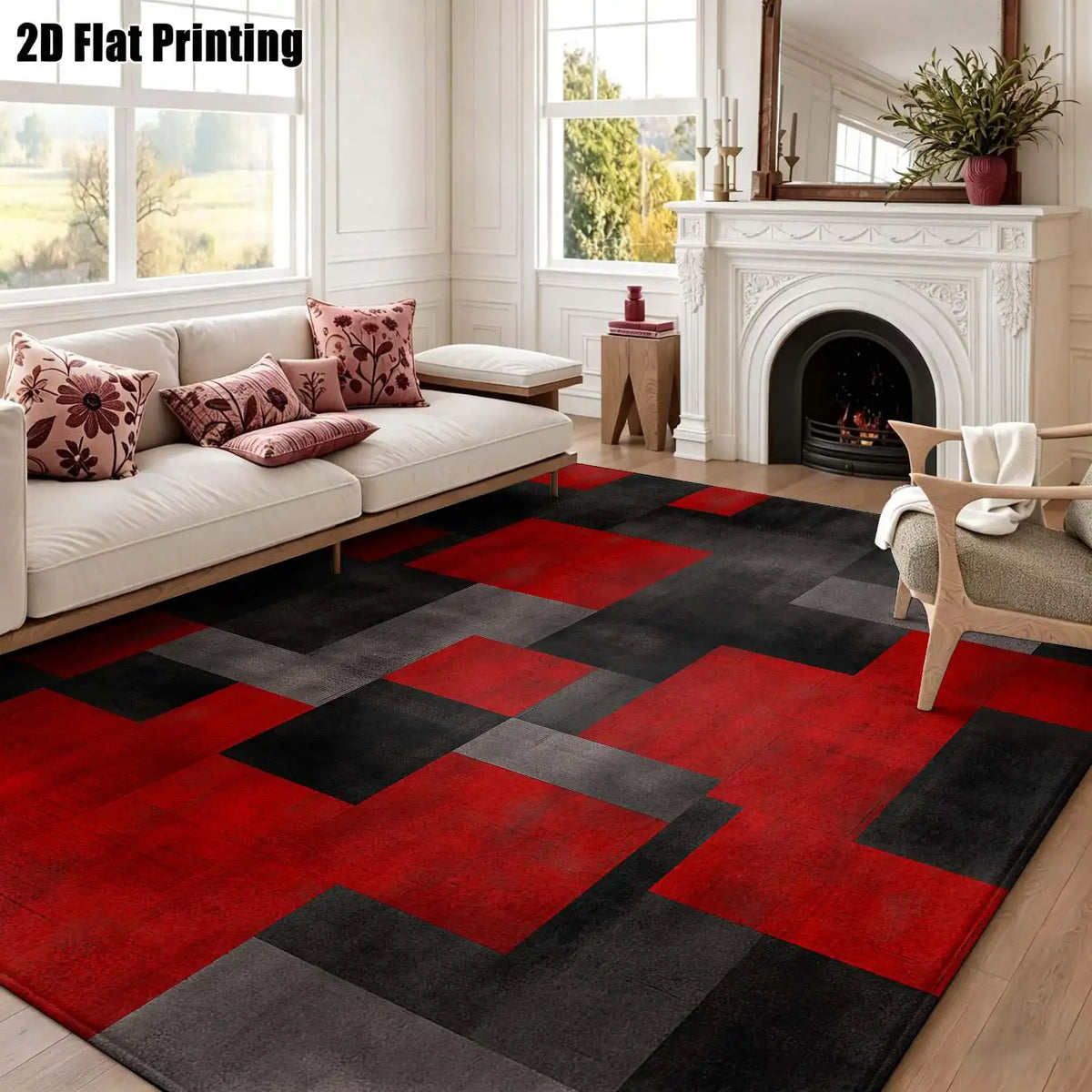 Red, Black and Gray Geometric Area Rug – Six Sizes