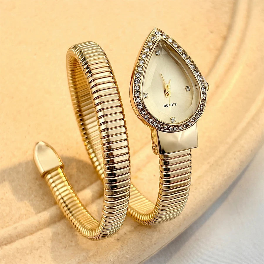 Elegant Ladies' Water - Drop Headed Watch with Snake - shaped Band
