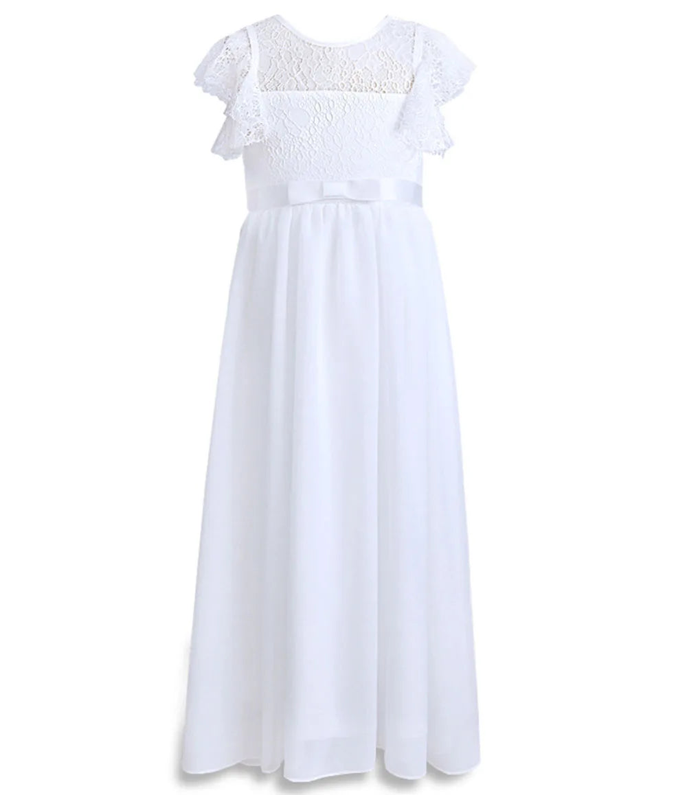 HETISO Chiffon Flower Girl Dresses Hollow Lace Kids Weddings Performance Party Pageant Gowns Junior Bridesmaid Dress 4-13 Years