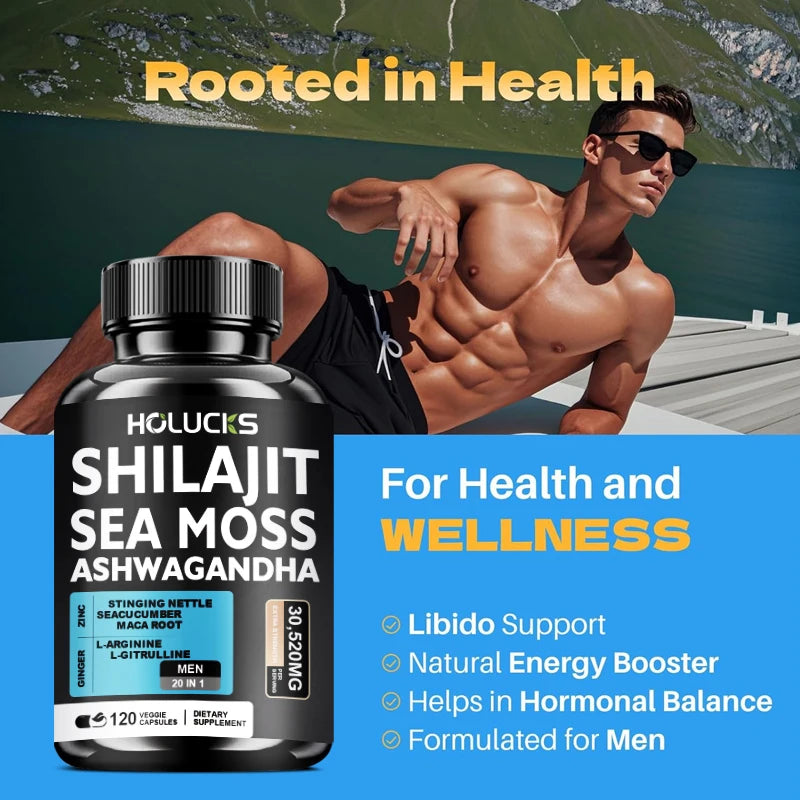 Buy 1 Get 1 Free! Pure Shilajit & Sea Moss Supplement, for Boosts Testosterone, Energy & Stamina, Supports Male Vitality, Men