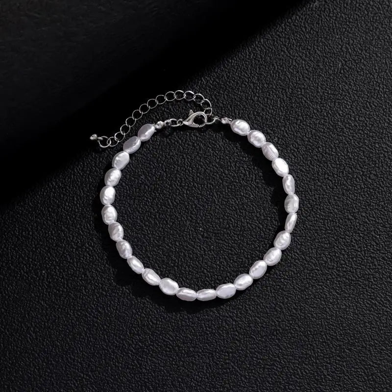 New Fashion Oval Imitation Pearl Chain Bracelet Necklace Men Women Handmade Classic Chain Beads Bracelet for Men Jewelry Set