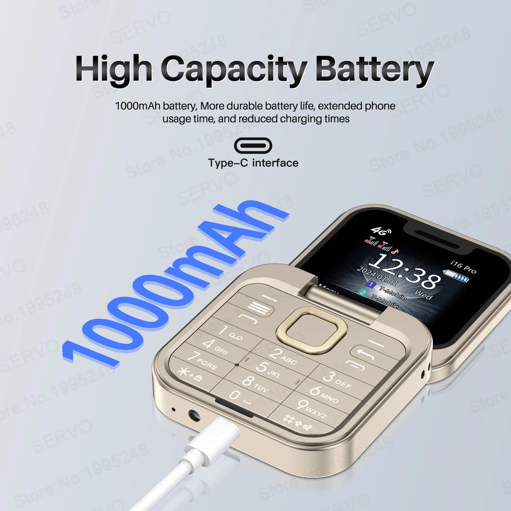 SERVO i16 PRO 2G GSM/4G LTE Mini Flip Mobile Phone Dual SIM Standby Speed Dial Blacklist FM Radio Torch Small Foldable Cellphone