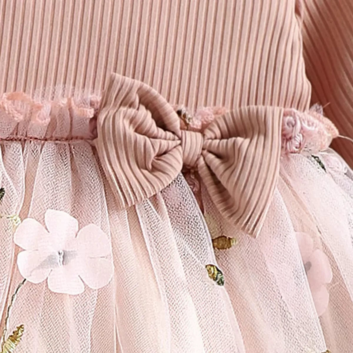 Baby Girl Dresses Spring And Autumn Bow And Flower Pattern Solid Color Fluffy Gauze Baby Dresses Cute Casual Baby Clothes Girl