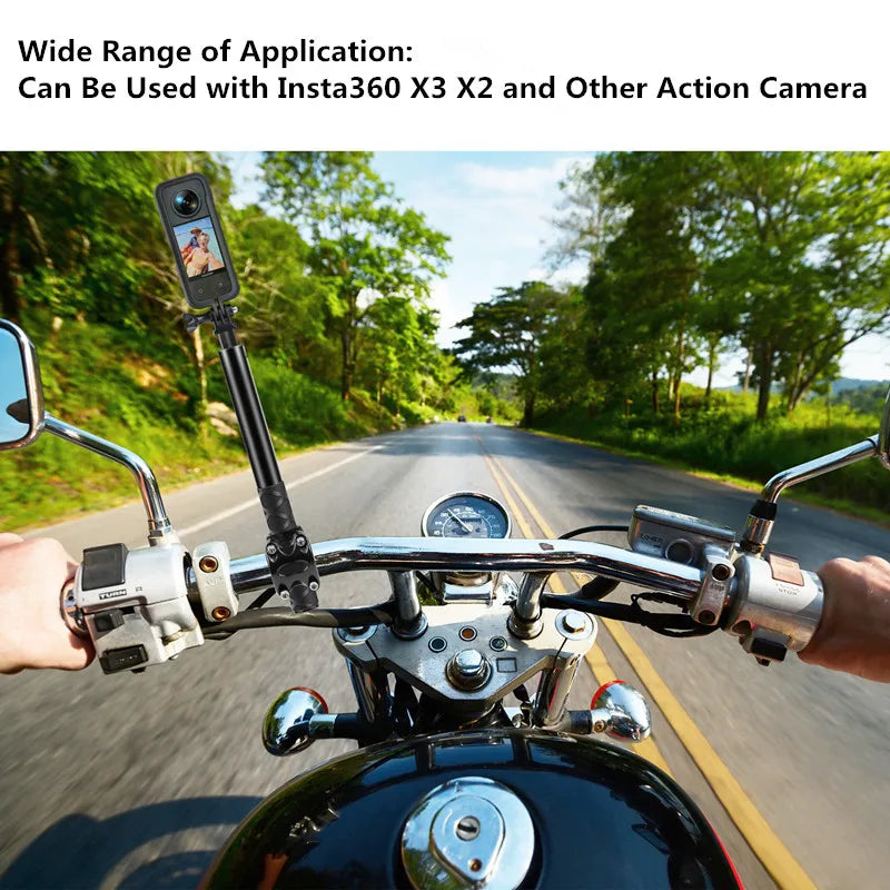 Motorcycle Bicycle Selfie Stick Monopod Mount Handlebar Bracket for Insta360 X5 X3 X4 GoPro 13 12 11 10 9 DJI Action 6 Accessory