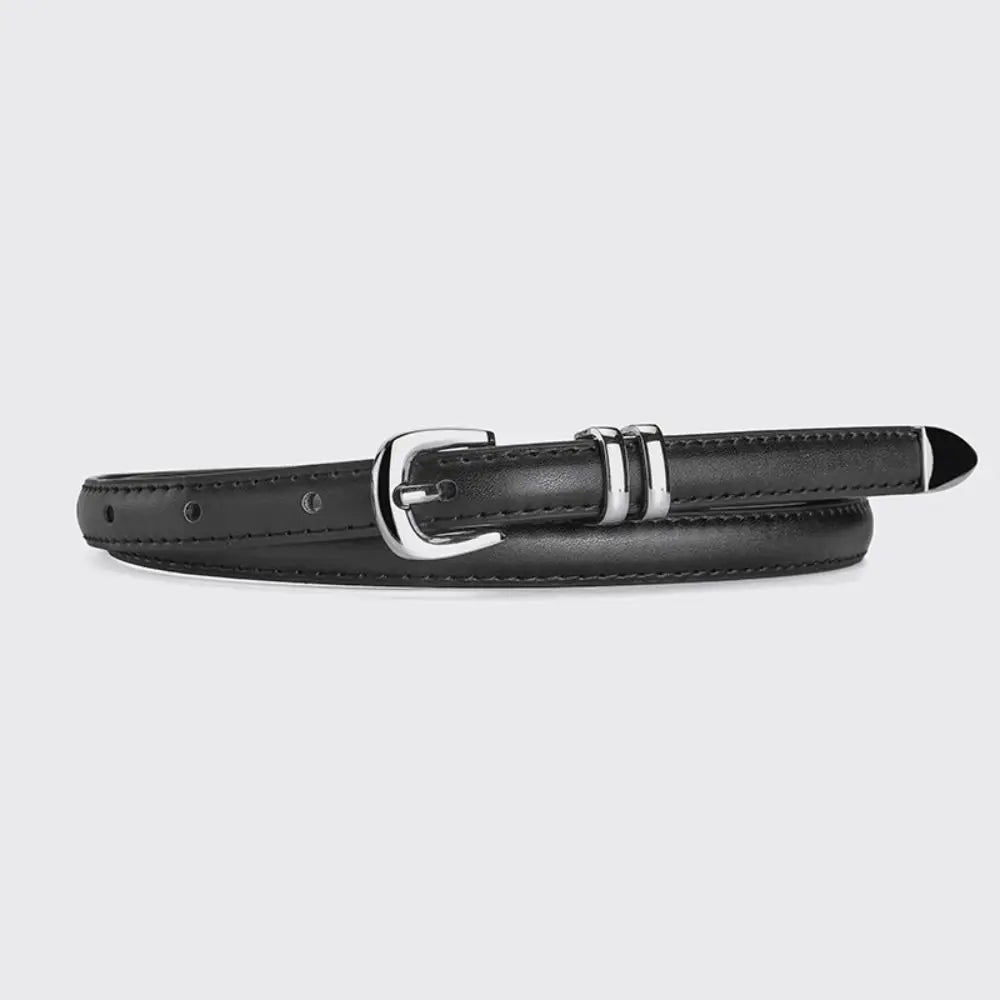 1PC Simple PU Leather Belt Luxury Design Belt Versatile Retro Silver Pin Buckle Waistband Casual Thin Belts
