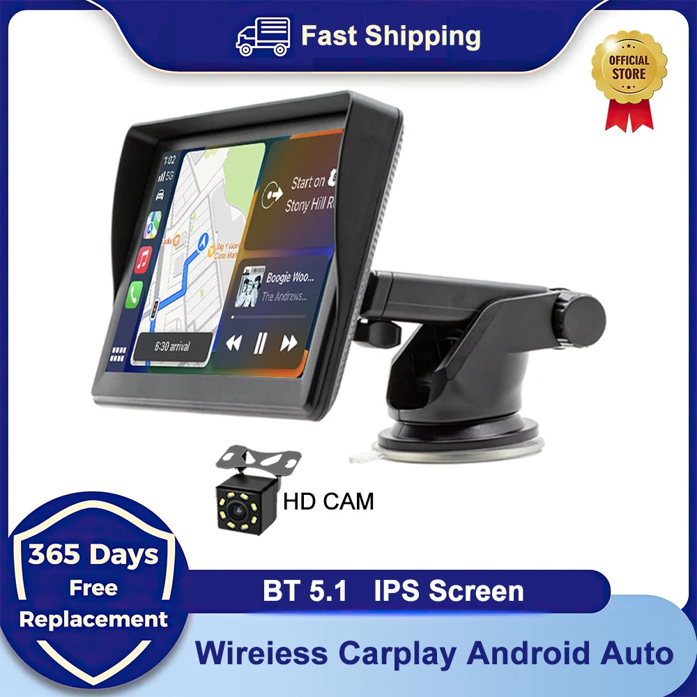 IPS 7 Inch Portable WIFI Wireless Carplay Android Auto Car Radio Multmedia Video Player Reversing Camera for Apple Or Android