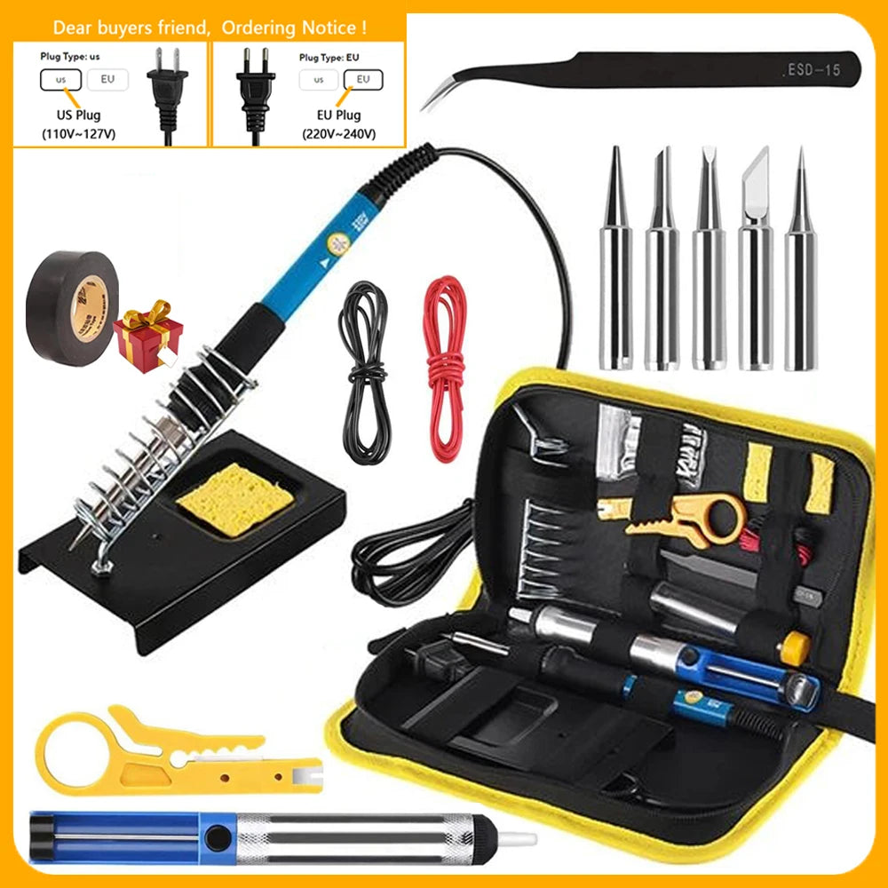 NEW Soldering Iron Kit Welding Tool (908-02:16-IN-1)(908-06:20-IN-1 With Digital Multimeter) 5 Extra Tips EU/US Plug 60W