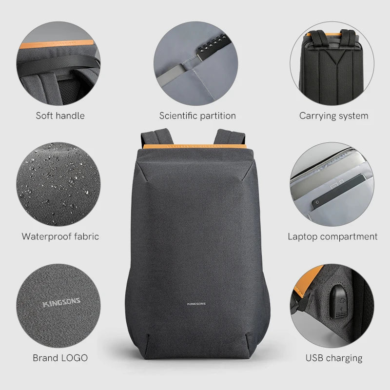 Kingsons 15.6'' New Waterproof Backpacks USB Charging School Bag Anti-theft Men And Women Backpack For Laptop Travelling Mochila