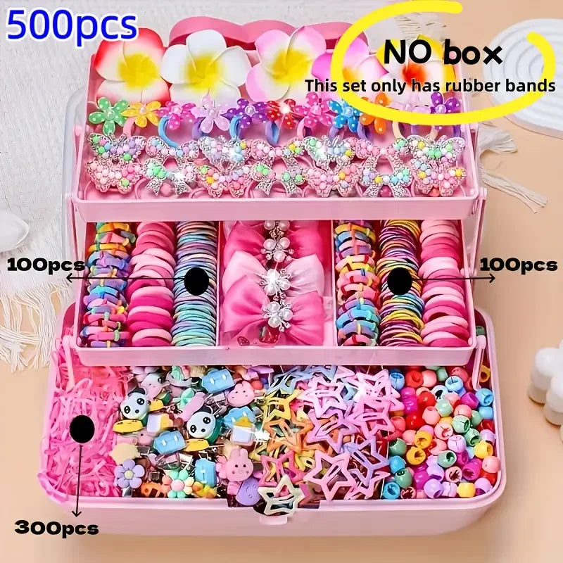 500/551 Pieces of a Pink-Themed Valentine’s Day Girl’s Hair Accessory Set. Suitable for Festive Occasions.