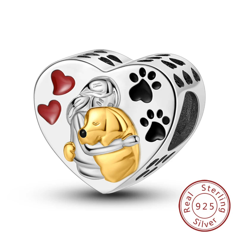 Hot Sale Charm Bead Pendant 925 Sterling Silver Firefly Love Heart Cats Dogs Sunflower Charm for Bracelet Women DIY Jewelry Gift