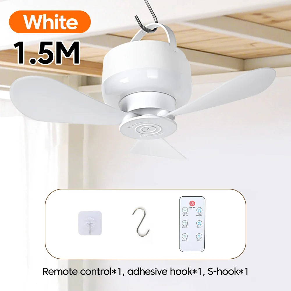 Portable With Remote Controlled Small Ceiling Fan Light Household Outdoor Camping Tent Student Dormitory Bed USBRechargeable Fan