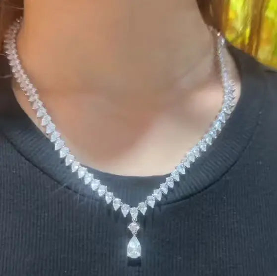S925 Sterling Silver Pear Cut Moissanite Tennis Necklace For Women 18K Gold Plated Water Drop Pendant VVS1 Moissanite Wedding Ba
