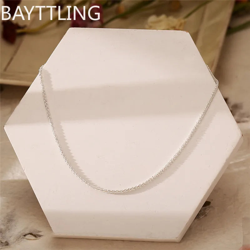 Authentic S925 Sterling Silver Necklace 2mm Shiny Clavicle, Sweater Chain, High-end Charm Jewelry Gift for Women
