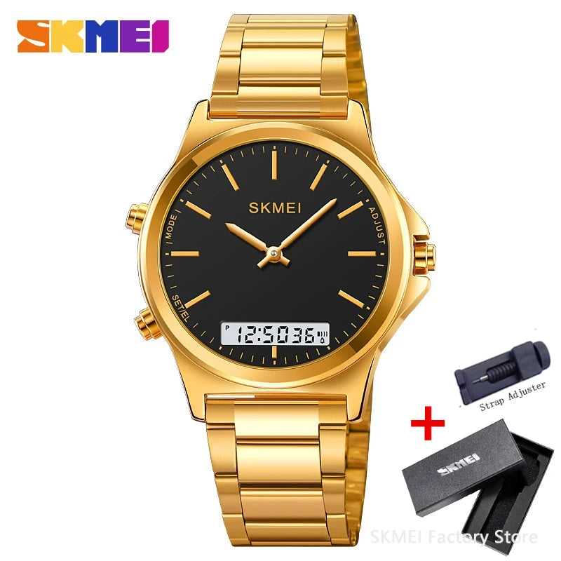 SKMEI 2120 Digital Quartz Watch for Men Waterproof Sport Dual Display Stainless Steel Mens Wristwatches Alarm Clock Reloj Hombre