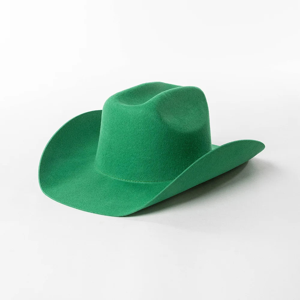 100% Wool Western Cowboy Hat Women Men Autumn Winter Casual Felt Cowgirl Hat Outdoor Sunshade Warm Concave Shape Fedoras Top Hat